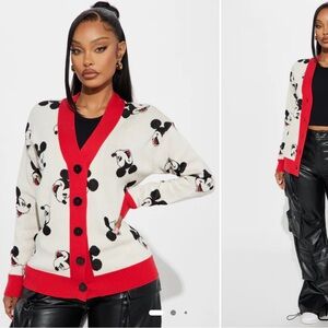 Disney Cream Cardigan with Red Trim and Mickey Print